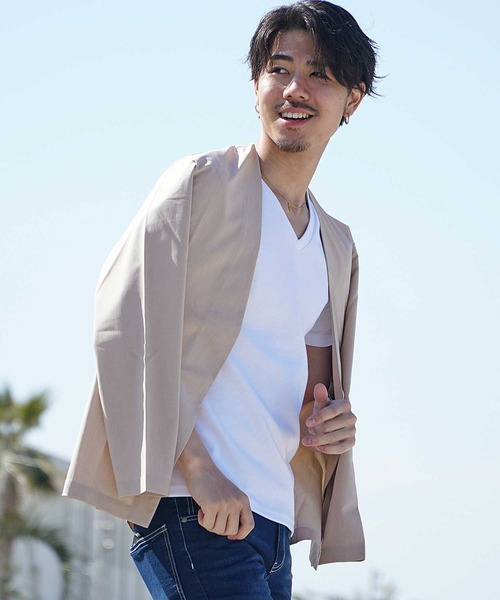 JOKER(ジョーカー)の「【SOEMDIFF】リネンライクブッチャーカーディガン メンズ(カーディガン/ボレロ・メンズ・ブラック/ベージュ/ネイビー/ブラック系1/ネイビー系1/ベージュ系1・M/L/XL)」の4枚目の写真