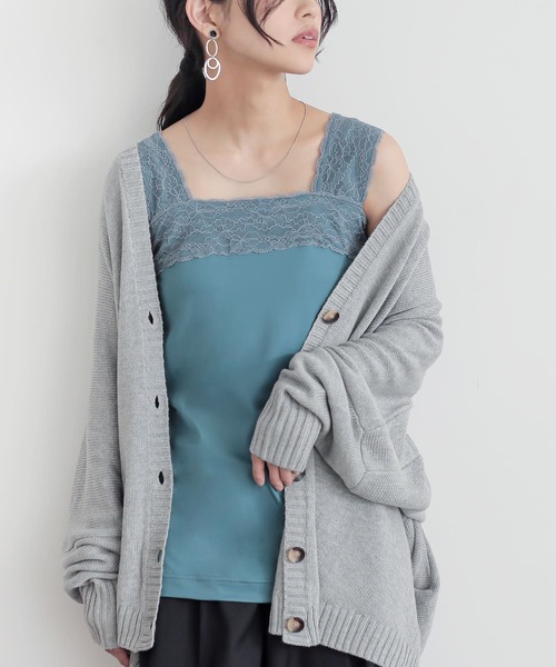 osharewalker（オシャレウォーカー）の「【廃盤】【機能素材】『スクエアレースタンクトップ』（タンクトップ・レディース・ブラック/オフホワイト/ブルーグリーン/チャコール/ピンク・LL/M/L）」の4枚目の写真