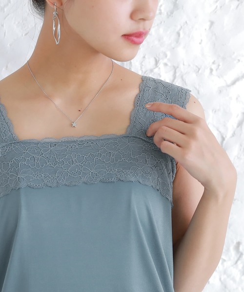 osharewalker（オシャレウォーカー）の「【廃盤】【機能素材】『スクエアレースタンクトップ』（タンクトップ・レディース・ブラック/オフホワイト/ブルーグリーン/チャコール/ピンク・LL/M/L）」の6枚目の写真