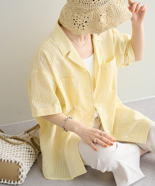 DISCOAT（ディスコート）の「【WEB限定】開襟シャツ（シャツ/ブラウス・レディース・ベージュ/イエロー/ブルー/ベージュ系その他/ブラック・FREE）」の5枚目の写真