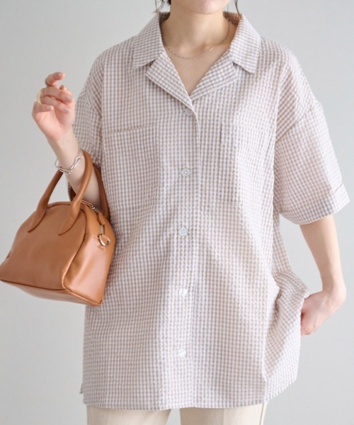 DISCOAT（ディスコート）の「【WEB限定】開襟シャツ（シャツ/ブラウス・レディース・ベージュ/イエロー/ブルー/ベージュ系その他/ブラック・FREE）」の7枚目の写真