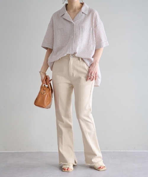 DISCOAT（ディスコート）の「【WEB限定】開襟シャツ（シャツ/ブラウス・レディース・ベージュ/イエロー/ブルー/ベージュ系その他/ブラック・FREE）」の6枚目の写真