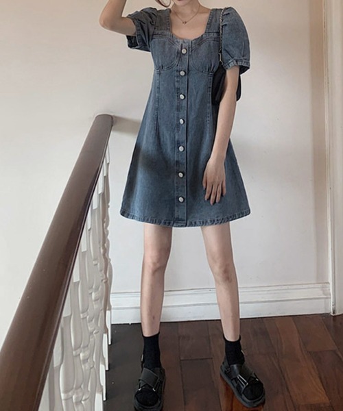 セール スクエアネックデニムミニワンピース Zozotown限定 ワンピース Mejane ミージェーン のファッション通販 Zozotown