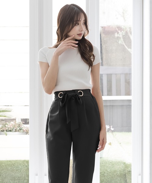 Julia Boutique（ジュリアブティック）の「リボン付きテーパードパンツ/22085（その他パンツ・レディース・ブラック/ピンク/オレンジ・ONE）」の5枚目の写真