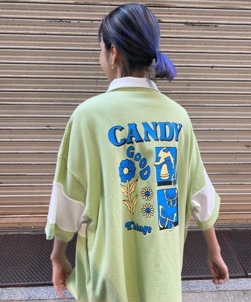 Candy Stripper（キャンディストリッパー）の「GOOD THINGS POLO トップス（ポロシャツ・レディース・ピンク/ライトグリーン/ブラック・2）」の3枚目の写真