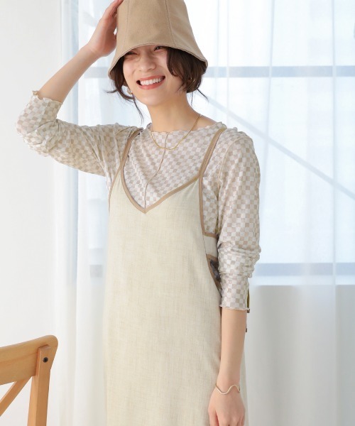 Bou Jeloud(ブージュルード)の「【WEB限定】チェッカーフラッグ2wayメロートップス(Tシャツ/カットソー・レディース・オフホワイト/ベージュ/ミント・FREE)」の8枚目の写真