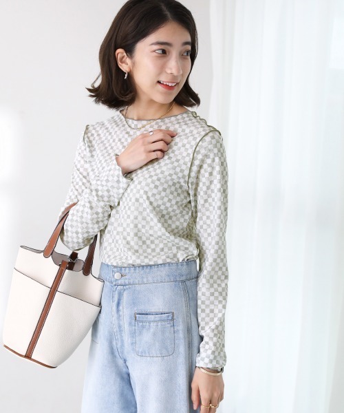 Bou Jeloud(ブージュルード)の「【WEB限定】チェッカーフラッグ2wayメロートップス(Tシャツ/カットソー・レディース・オフホワイト/ベージュ/ミント・FREE)」の12枚目の写真