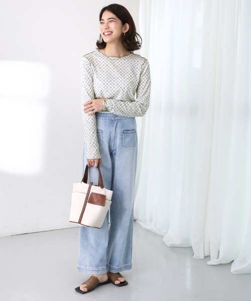 Bou Jeloud(ブージュルード)の「【WEB限定】チェッカーフラッグ2wayメロートップス(Tシャツ/カットソー・レディース・オフホワイト/ベージュ/ミント・FREE)」の13枚目の写真