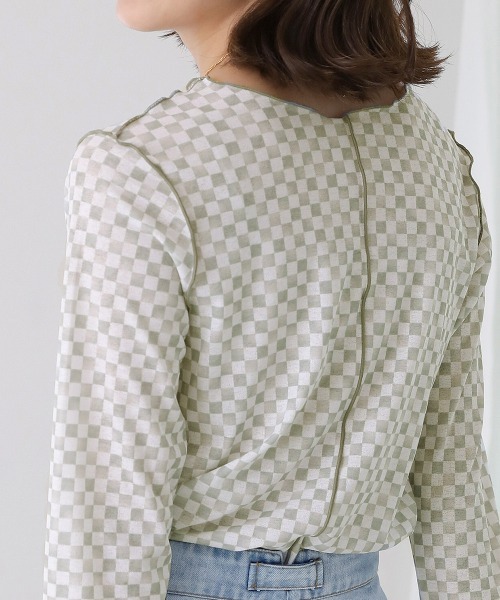 Bou Jeloud(ブージュルード)の「【WEB限定】チェッカーフラッグ2wayメロートップス(Tシャツ/カットソー・レディース・オフホワイト/ベージュ/ミント・FREE)」の14枚目の写真