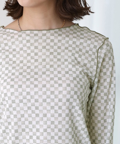 Bou Jeloud(ブージュルード)の「【WEB限定】チェッカーフラッグ2wayメロートップス(Tシャツ/カットソー・レディース・オフホワイト/ベージュ/ミント・FREE)」の16枚目の写真
