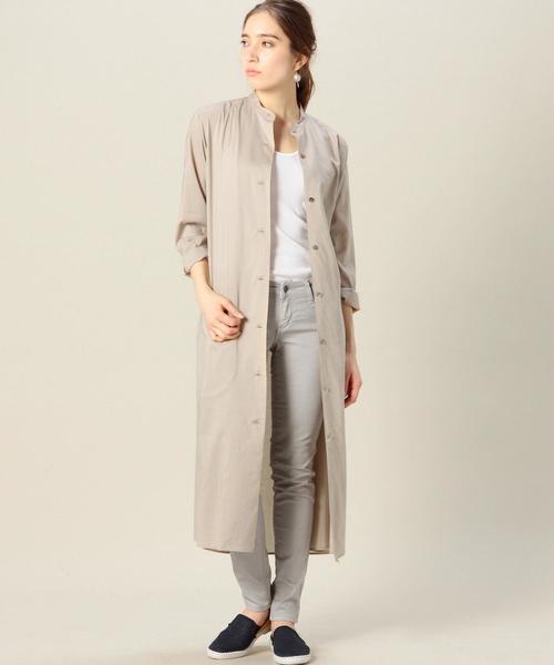 BEAUTY&YOUTH UNITED ARROWS（ビューティーアンドユースユナイテッドアローズ）の「BYMC バンドカラーロングシャツワンピース◆（ワンピース・レディース・ライトグレー/ネイビー/ベージュ・フリー）」の3枚目の写真