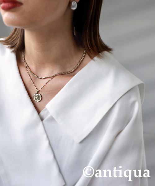 antiqua（アンティカ）の「コインモチーフ2連チェーンネックレス（ネックレス・レディース・シルバー/ゴールド・FREE）」の5枚目の写真