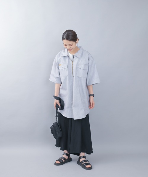WAIPER.inc（ワイパーインク）の「PRISON BLUES　Short Sleeve Hickory Shirts Zipper Front（シャツ/ブラウス・メンズ・ホワイト系その他・S/M/L/XL）」の6枚目の写真
