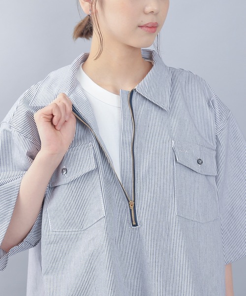 WAIPER.inc（ワイパーインク）の「PRISON BLUES　Short Sleeve Hickory Shirts Zipper Front（シャツ/ブラウス・メンズ・ホワイト系その他・S/M/L/XL）」の5枚目の写真