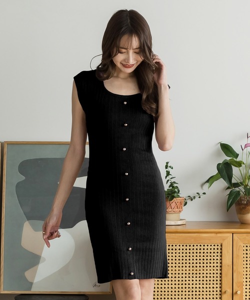 Julia Boutique（ジュリアブティック）の「ショート丈・スクエアネックリブニットワンピース/22055（ワンピース・レディース・グレー/ネイビー/ブラック/ベージュ/パープル・SHORT）」の6枚目の写真