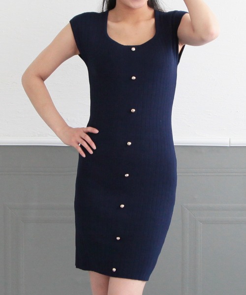 Julia Boutique（ジュリアブティック）の「ショート丈・スクエアネックリブニットワンピース/22055（ワンピース・レディース・グレー/ネイビー/ブラック/ベージュ/パープル・SHORT）」の11枚目の写真