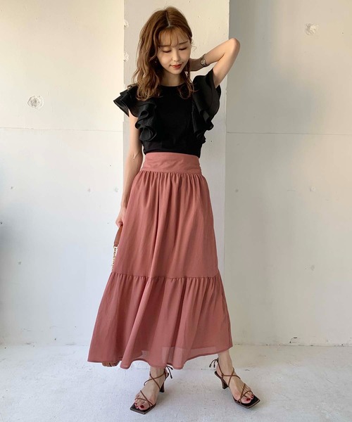 toucher du brise（トゥシェドブリーズ）の「【清水夏姫コラボ】2ＷＡＹ レースアップ ガーリーロングスカート（スカート・レディース・ピンク/ブラウン/ベージュ・S/M）」の14枚目の写真