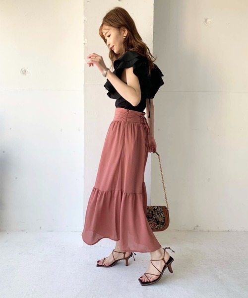 toucher du brise（トゥシェドブリーズ）の「【清水夏姫コラボ】2ＷＡＹ レースアップ ガーリーロングスカート（スカート・レディース・ピンク/ブラウン/ベージュ・S/M）」の16枚目の写真