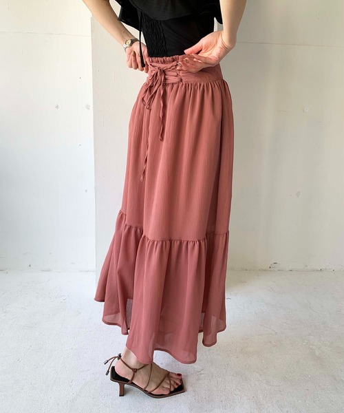 toucher du brise（トゥシェドブリーズ）の「【清水夏姫コラボ】2ＷＡＹ レースアップ ガーリーロングスカート（スカート・レディース・ピンク/ブラウン/ベージュ・S/M）」の20枚目の写真