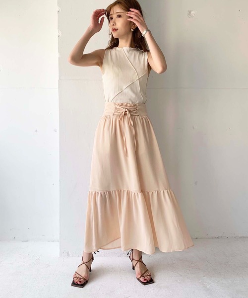新品未使用❤whimgarede❤ベージュフレアロングスカート eclatコラボ 特価】【WEB限定価格】Oggiコラボ ロングタイトスカート