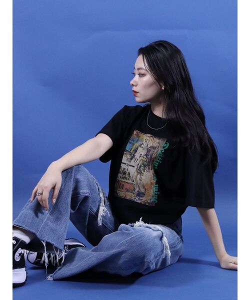 EVRIS(エヴリス)の「ダメージワイドデニムパンツ(デニムパンツ・レディース・ライトブルー/ブルー・SMALL/MEDIUM)」の4枚目の写真