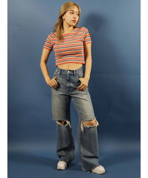 EVRIS(エヴリス)の「ダメージワイドデニムパンツ(デニムパンツ・レディース・ライトブルー/ブルー・SMALL/MEDIUM)」の8枚目の写真