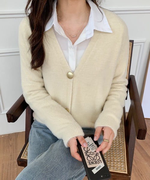 ABITOKYO(アビトーキョー)の「ゴールドボタンシャギーカーディガン(カーディガン/ボレロ・レディース・ブラック/アイボリー/オレンジ/グリーン/ベージュ/パープル・FREE)」の7枚目の写真