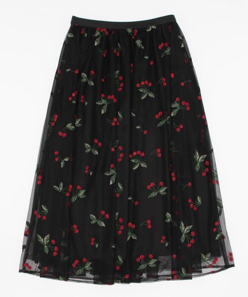 Rose Tiara（ローズティアラ）の「チェリー刺繍チュールフレアスカート（スカート・レディース・ブラック/ベージュ・46/38/42）」の3枚目の写真