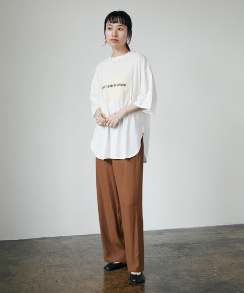 CRAFT STANDARD BOUTIQUE（クラフトスタンダードブティック）の「20/-天竺BOUTIQUE サイドチュニック　＊（Tシャツ/カットソー・レディース・チャコールグレー/パープル/オフホワイト/ブルー/アイボリー・M/L）」の6枚目の写真