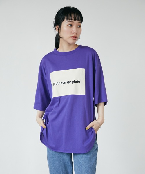 CRAFT STANDARD BOUTIQUE（クラフトスタンダードブティック）の「20/-天竺BOUTIQUE サイドチュニック　＊（Tシャツ/カットソー・レディース・チャコールグレー/パープル/オフホワイト/ブルー/アイボリー・M/L）」の8枚目の写真