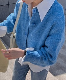 リブネックニットカーディガン
