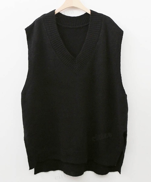 Dalfwin（ダールフィン）の「2022 AW 秋冬 韓国ファッション ニット ベスト レディース　ルーズフィットニットベスト ジレ（ベスト・レディース・ブラック/ベージュ/グレー・FREE）」の19枚目の写真