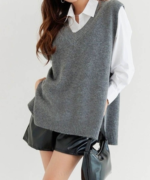 Dalfwin（ダールフィン）の「2022 AW 秋冬 韓国ファッション ニット ベスト レディース　ルーズフィットニットベスト ジレ（ベスト・レディース・ブラック/ベージュ/グレー・FREE）」の13枚目の写真