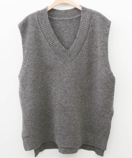 Dalfwin（ダールフィン）の「2022 AW 秋冬 韓国ファッション ニット ベスト レディース　ルーズフィットニットベスト ジレ（ベスト・レディース・ブラック/ベージュ/グレー・FREE）」の20枚目の写真