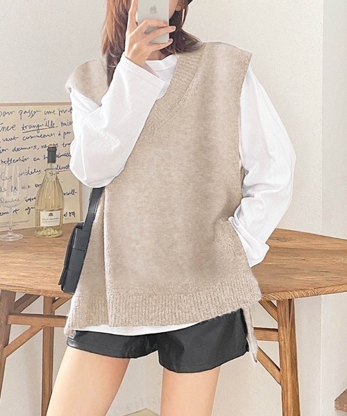 Dalfwin（ダールフィン）の「2022 AW 秋冬 韓国ファッション ニット ベスト レディース　ルーズフィットニットベスト ジレ（ベスト・レディース・ブラック/ベージュ/グレー・FREE）」の11枚目の写真