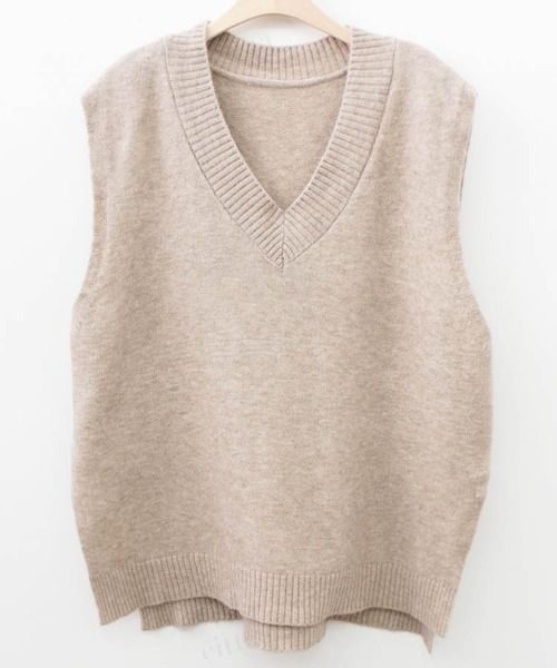 Dalfwin（ダールフィン）の「2022 AW 秋冬 韓国ファッション ニット ベスト レディース　ルーズフィットニットベスト ジレ（ベスト・レディース・ブラック/ベージュ/グレー・FREE）」の14枚目の写真