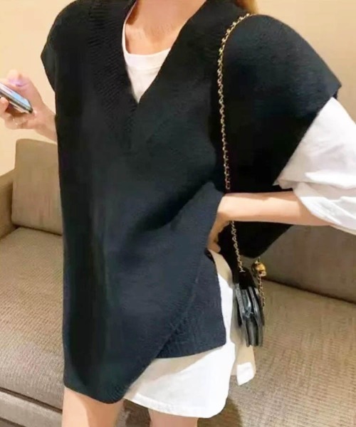 Dalfwin（ダールフィン）の「2022 AW 秋冬 韓国ファッション ニット ベスト レディース　ルーズフィットニットベスト ジレ（ベスト・レディース・ブラック/ベージュ/グレー・FREE）」の4枚目の写真