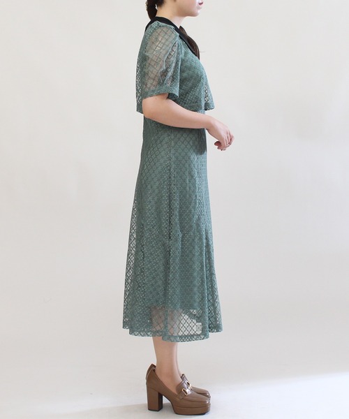 ASTORIA ODIER(アストリアオディール)の「衿付きセットアップ風レースワンピース(ワンピース・レディース・ブラック/ベージュ/グリーン・MEDIUM)」の6枚目の写真