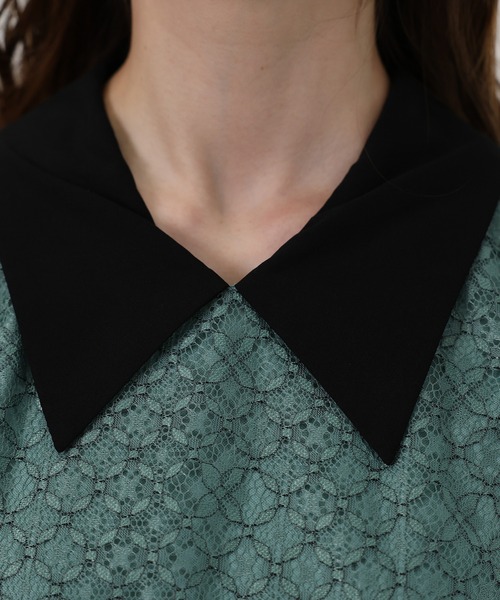 ASTORIA ODIER(アストリアオディール)の「衿付きセットアップ風レースワンピース(ワンピース・レディース・ブラック/ベージュ/グリーン・MEDIUM)」の8枚目の写真