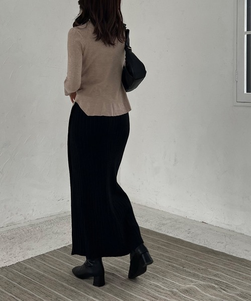 Lamoa(ラモア)の「Lamoa/リブニット スリット ロングスカート(スカート・レディース・ブラック/ベージュ・FREE)」の17枚目の写真