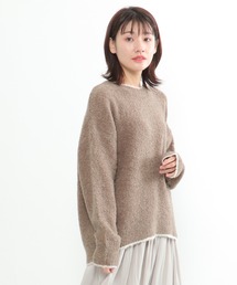 アルパカ混ブークレ配色ニット