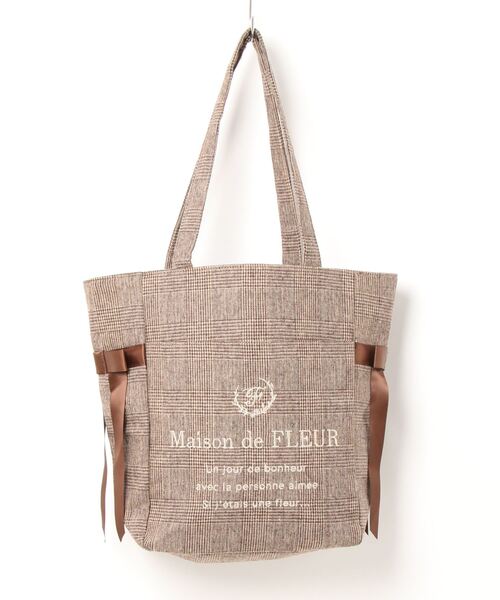 Maison de FLEUR（メゾンドフルール）の「サイドリボンチェックMトート（トートバッグ・レディース・ブラウン/ブラック・FREE）」の7枚目の写真