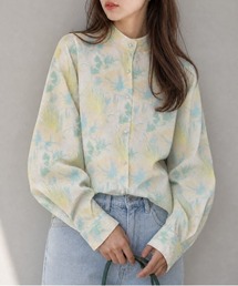 ニュアンスカラースタンドカラーブラウス