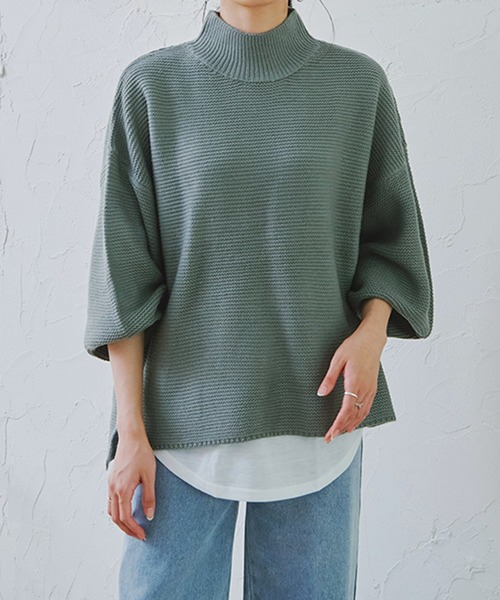 Fizz(フィズ)の「【Fizz/フィズ】 パール編みハイネックボリューム袖ニット(ニット/セーター・レディース・ブラック/ベージュ/オレンジ/アイボリー/グリーン系その他/ライトグリーン・M)」の1枚目の写真
