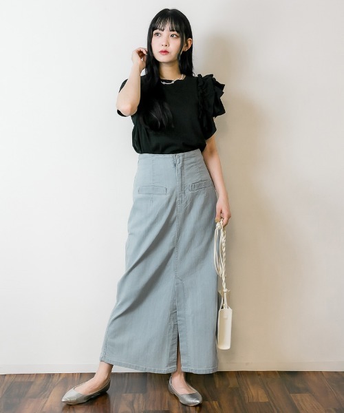 atONE(アットワン)の「atONE ハイウエストタイトデニムスカート(デニムスカート・レディース・ネイビー/ダークネイビー/ブルー/ライトブルー・M/L/LL)」の6枚目の写真