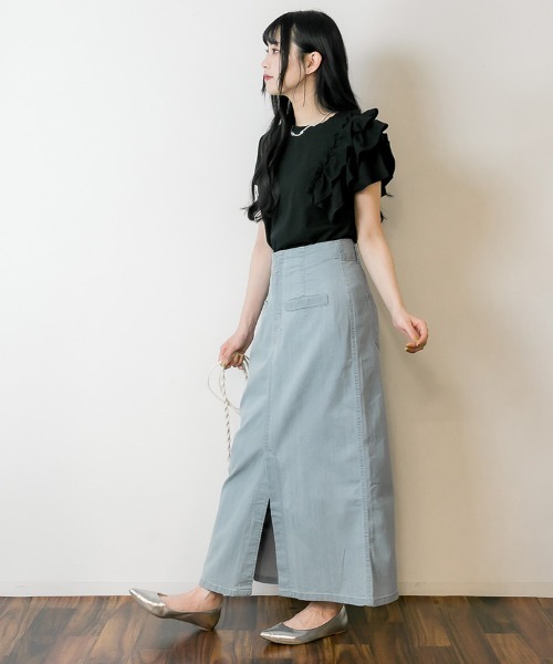 atONE(アットワン)の「atONE ハイウエストタイトデニムスカート(デニムスカート・レディース・ネイビー/ダークネイビー/ブルー/ライトブルー・M/L/LL)」の7枚目の写真