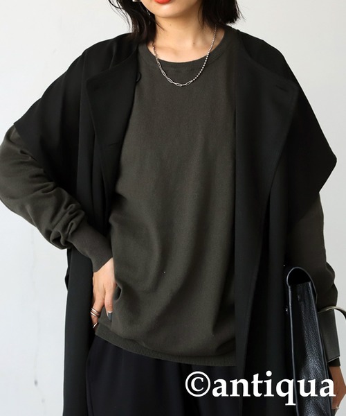 antiqua（アンティカ）の「綿100％生地シンプルニット（ニット/セーター・レディース・グリーン/ブラック/レッド/ダークグレー/ブルー/ライトグリーン/アイボリー・FREE）」の22枚目の写真