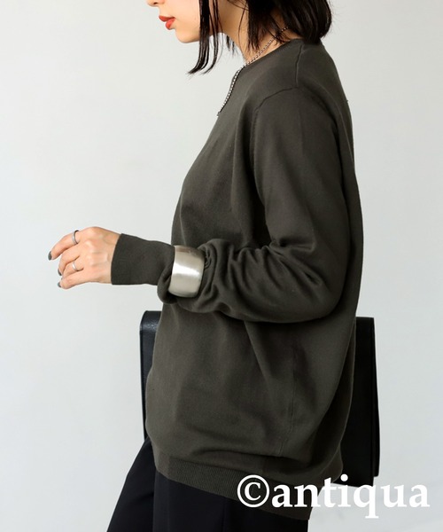 antiqua（アンティカ）の「綿100％生地シンプルニット（ニット/セーター・レディース・グリーン/ブラック/レッド/ダークグレー/ブルー/ライトグリーン/アイボリー・FREE）」の21枚目の写真