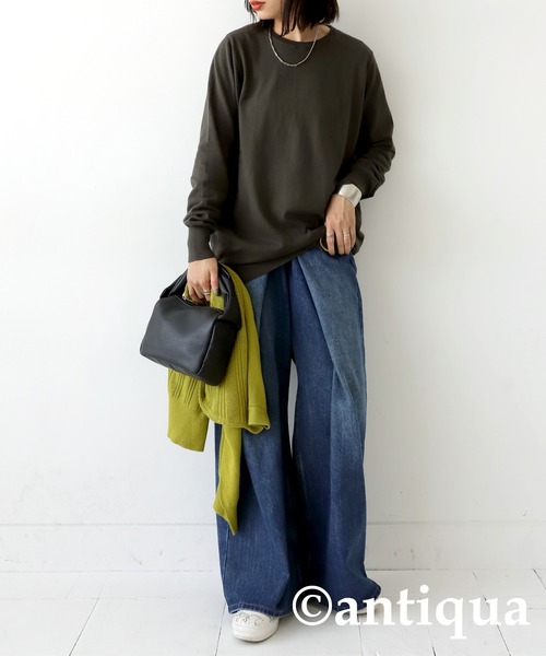 antiqua（アンティカ）の「綿100％生地シンプルニット（ニット/セーター・レディース・グリーン/ブラック/レッド/ダークグレー/ブルー/ライトグリーン/アイボリー・FREE）」の19枚目の写真
