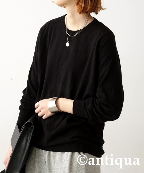 antiqua（アンティカ）の「綿100％生地シンプルニット（ニット/セーター・レディース・グリーン/ブラック/レッド/ダークグレー/ブルー/ライトグリーン/アイボリー・FREE）」の13枚目の写真